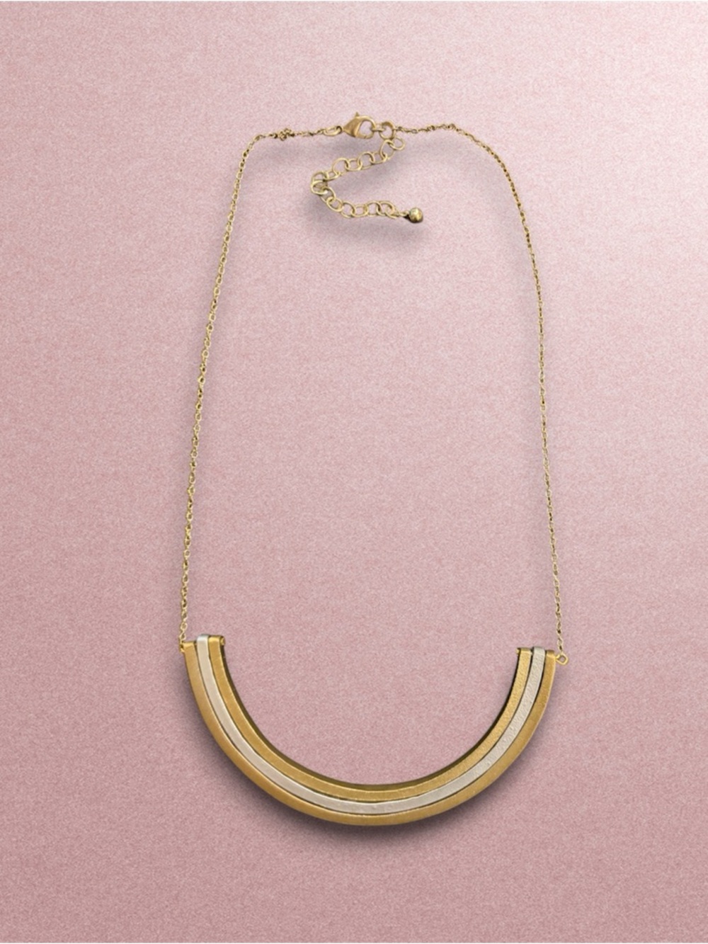 👉 Gold & Silver Two-Tone Curved Bar Necklace Minimalist Layering Jewelry